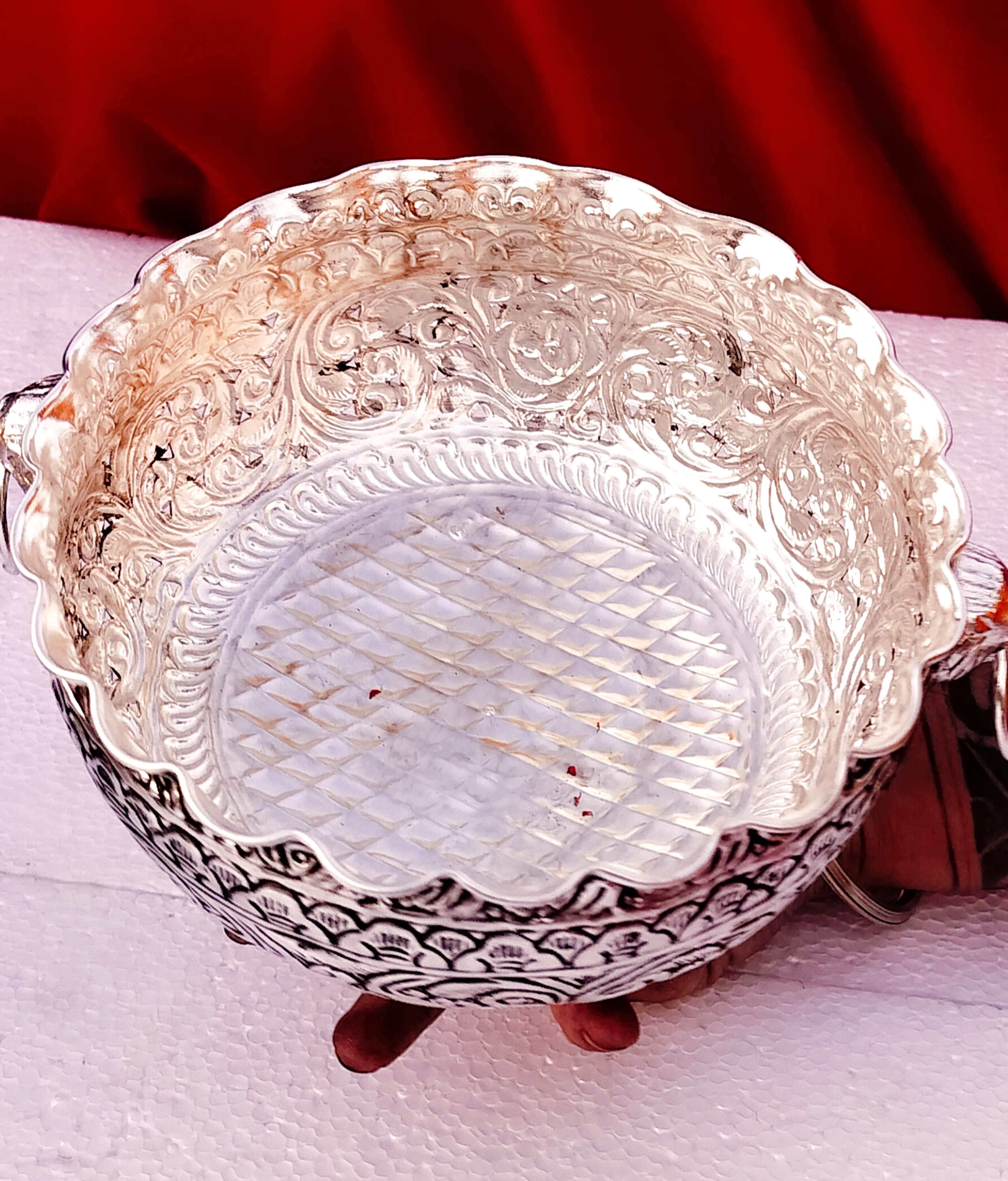 German silver /urli/bowl with both side round handle